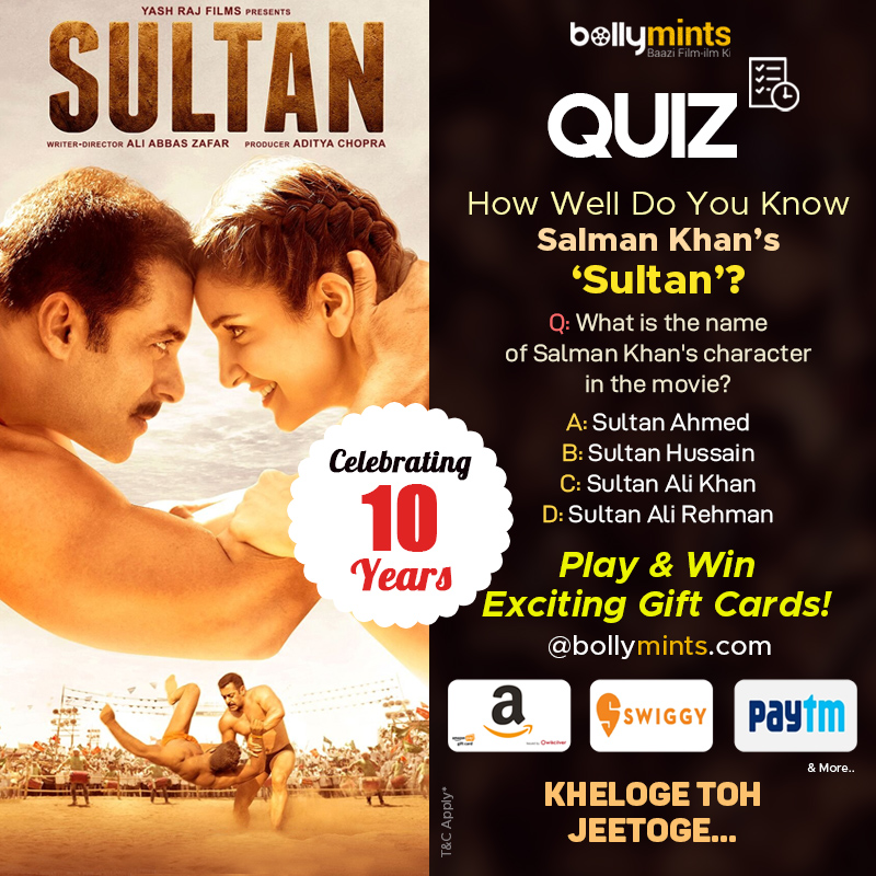 BollyMints's tweet photo. #Celebrating #10YearsOfSultan
#Play Exclusive #Quiz #Game @ https://t.co/QSTQZUk7Ud And #Win #GiftCards

#Sultan #SalmanKhan #SultanQuiz #BollywoodQuiz #MovieTrivia #BollywoodTrivia #SalmanKhanFans #HindiMovies #QuizGame #BollywoodGames #SultanMovie #AnushkaSharma #MovieQuiz https://t.co/wXeySKbCQx