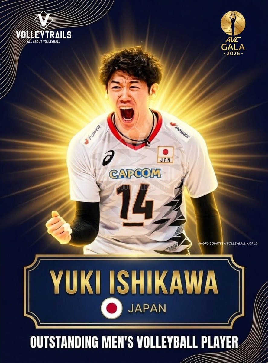 volleytrails's tweet photo. Congratulations to 🇯🇵 Yuki Ishikawa for being named the Most Outstanding Men's Volleyball Player in Asia at the Inaugural AVC Gala 2026! 

The captain of the Japanese men's national team received this prestigious recognition for his outstanding performances throughout the 2025 season.

石川祐希選手、おめでとう! 👏

#Volleyball #AVCGala2026 #バレーボール