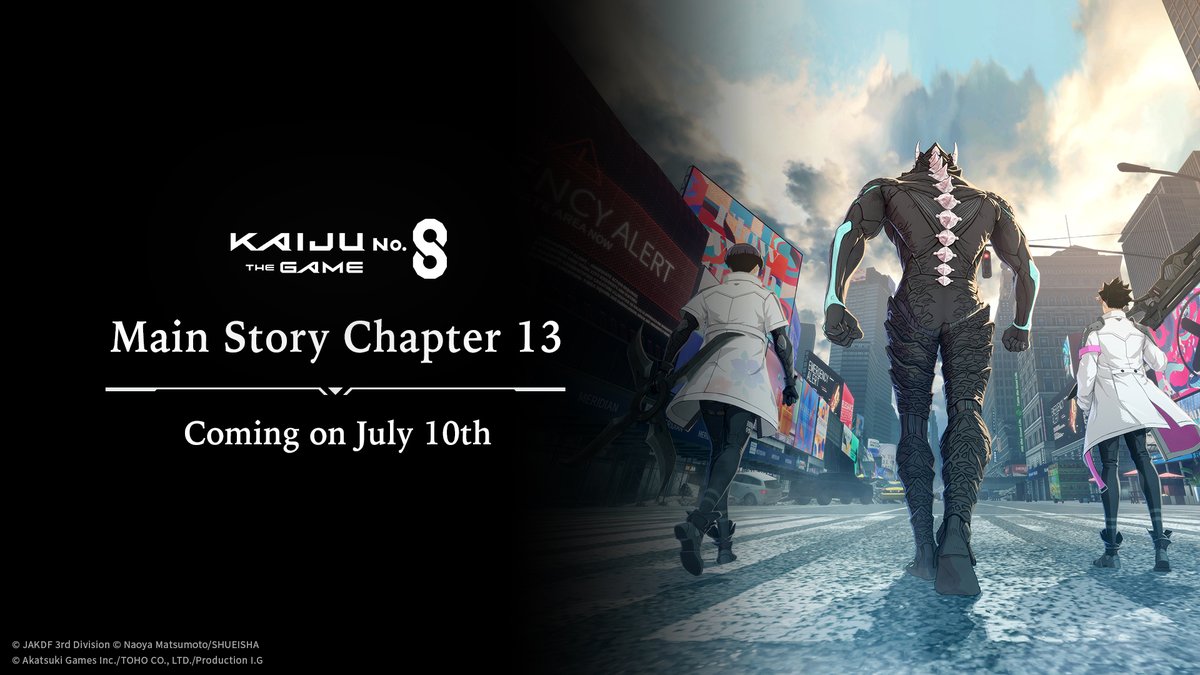 kj8_TheGame_EN's tweet photo. Main Story Chapter 13

Coming on July 10 JST (UTC+9).

#K8Game #KaijuNo8 https://t.co/eU6pmGEi9i