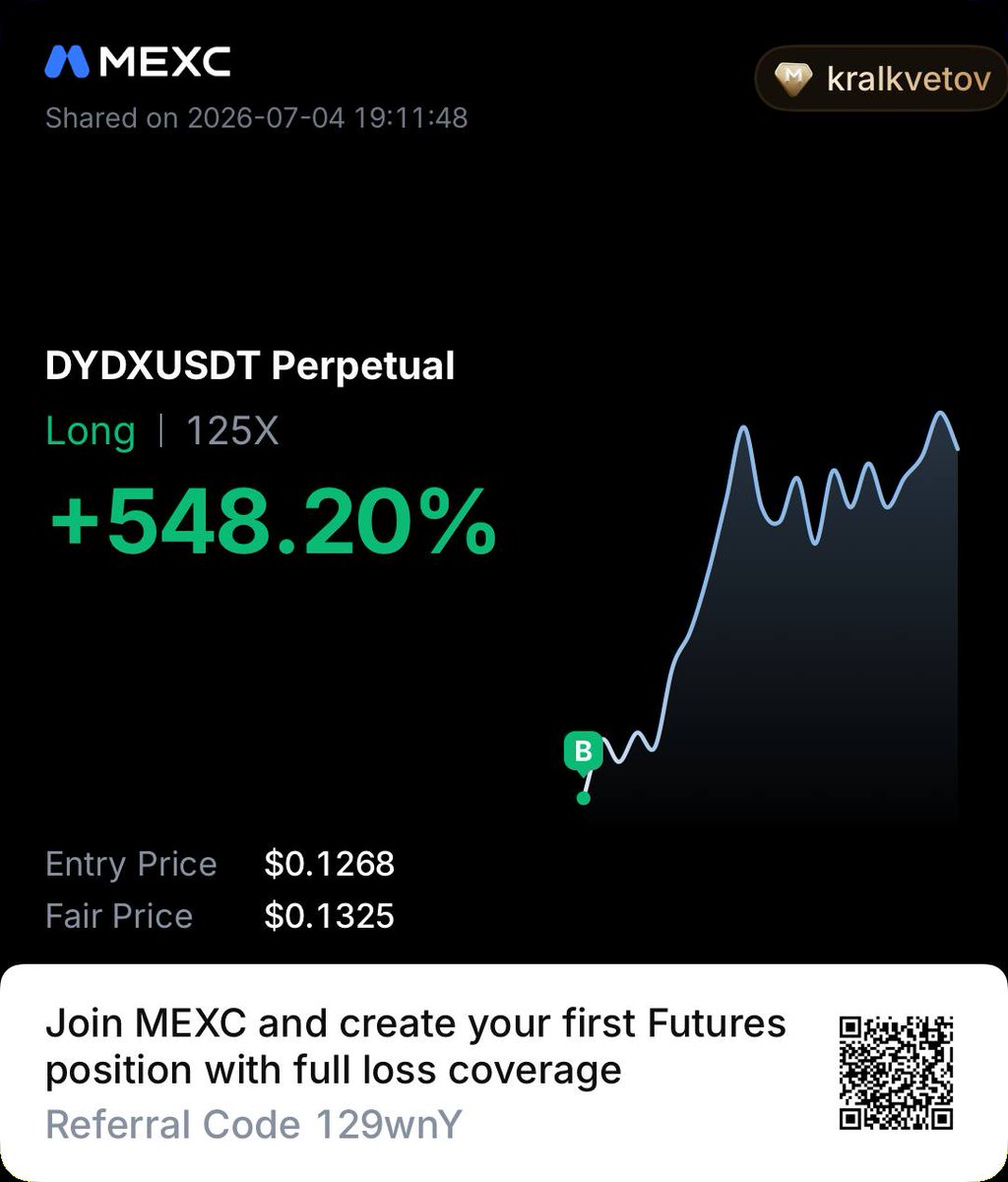 candlecraftvip's tweet photo. 🎯 Precision > Prediction.

Our $DYDX limit order filled at **0.1268** to the exact decimal... then price launched.

No chasing.
No FOMO.
Just patience, market structure, and disciplined execution.

The market rewards precision. 

 #Crypto #Trading #Altcoins https://t.co/BIm6b3Jju2