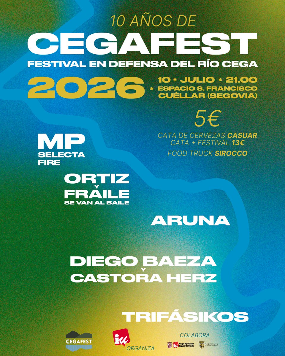 IUsegovia's tweet photo. 🔥 CEGAFEST - X ANIVERSARIO

🌳 IU Cuéllar organiza con el doble objetivo de la defensa ambiental del río Cega y la promoción de grupos de la zona

🎵 El mejor folk, reggae, rap, electrónica, pop, punk y rock

🤟🏼 ¡El próximo 10 de julio os esperamos!

https://t.co/nznGhGiF7X https://t.co/M5VNIbysMG