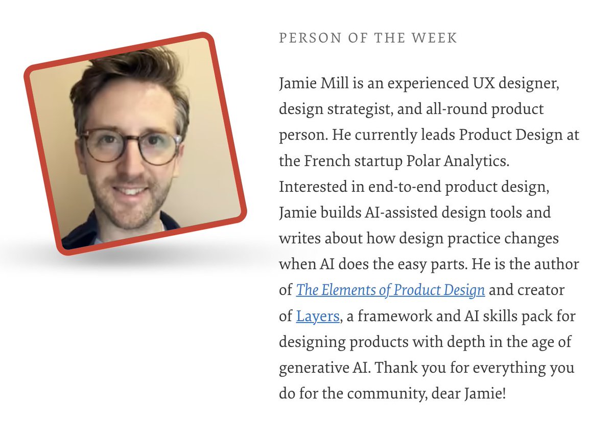 smashingmag's tweet photo. Our Person of the Week is on a mission to help designers design products with depth in the age of generative AI. Please give a warm round of applause for... Jamie Mill!

Thank you for everything you do for the community, dear @jamiemill! 🧡

#smashingcommunity https://t.co/IugVtzBbIY