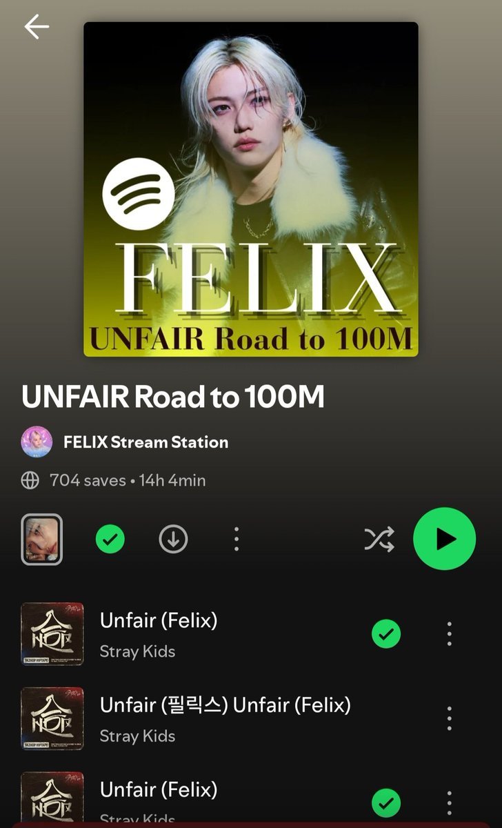 radiantlixie's tweet photo. stays/pixies we need to lock in. let's get unfair to 100m this year. if you have spotify premium then join felix radio on stationhead. you just have to join and let the app run in background with the lowest sound possible. if you don't have spotify premium then use the playlist https://t.co/8KsLykpjyC