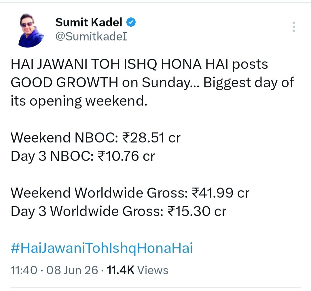 rajputs89's tweet photo. @SumitkadeI He is the same man who was praising 28cr weekend 3 day total of hai jawani to ishq hona hai but here he is saying 36cr weekend of #Alpha that he criticized from day 1 gave negative review tried very hard to bring down the film is doing so well he could not resist that 😂🤣 https://t.co/yuDn0L0TBh
