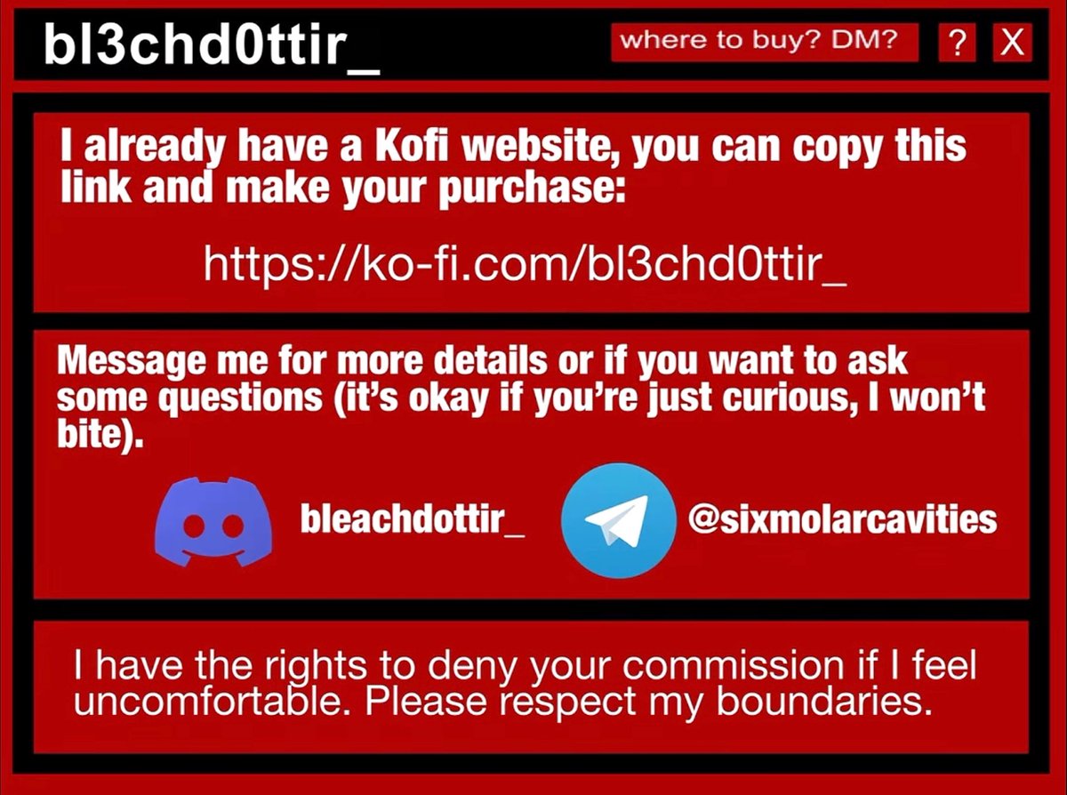 bl3chd0ttir_'s tweet photo. I didn’t realize i accidentally deleted my comms sheet post…here’s my pricing. DM me through discord: bleachdottir_ https://t.co/rGCbv1hxNI