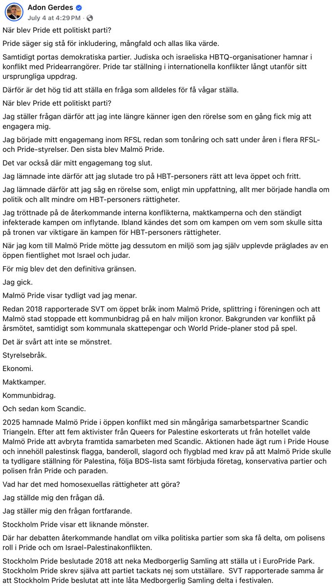 Qeruiem's tweet photo. Kan bara hålla med Adon. Min brytpunkt när jag ansåg att Pride definitivt inte längre var en organisation värd att röra vid ens med tång var när Medborgerlig Samling inte var välkomna till Pride.

Det går inte att skylla på unkna värderigar, MED är ett parti som står för alla -> https://t.co/tYDqT6xkQr