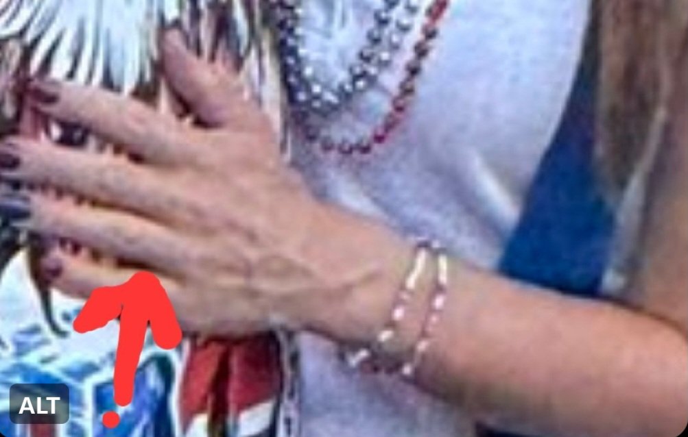 StevenAStegeman's tweet photo. To be clear, in case you did not notice for yourself, the preview of the magnified version of Sara's photo that I attached to my "playful" 😍 reply above cuts off at the bottom, and so you cannot see the red arrow 🔺️ I drew pointing at her left ring 💍 finger 😉 unless you opened my reply.
