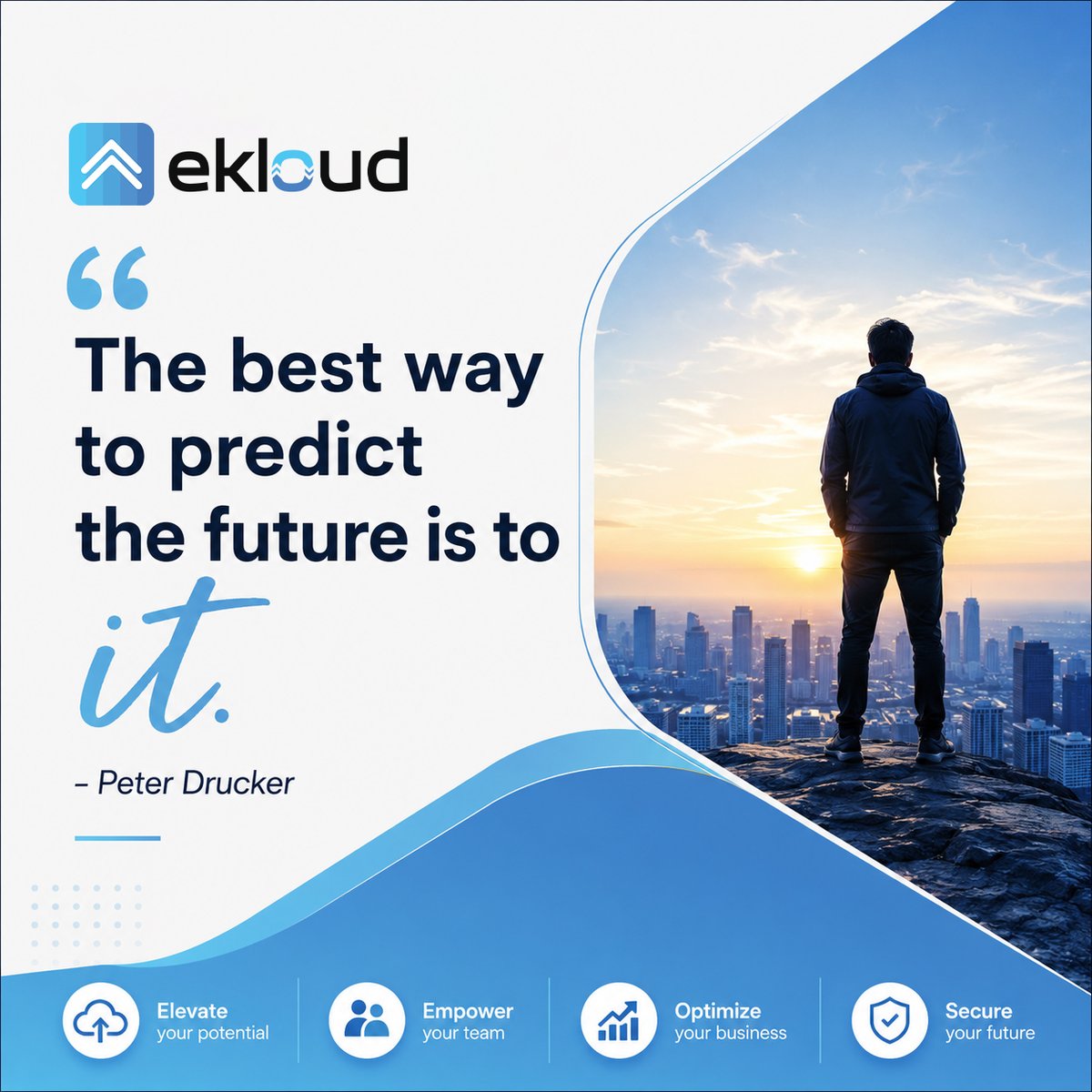 ekloudServices's tweet photo. 🌟 Happy Monday!
"The best way to predict the future is to create it."
— Peter Drucker
A new week means new opportunities. Take action today and build the future you want. Every step counts. 🚀#HappyMonday #MondayMotivation #PeterDrucker #GrowthMindset #Leadership #TeamEkloud https://t.co/0ATGQc2oR5