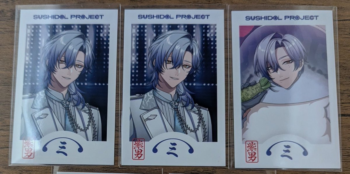 risabu8's tweet photo. にじさんじ　エイプリルフールグッズ　紫男　SUSHIDOL PROJECT　チェキ風カード　グッズ交換

譲：1枚目
求：2枚目

・郵送希望
・1枚求めてます
・ご不快でなければ比率違い可
・異種交換可
難しいと思いますが検索からお気軽お声がけください🙇 https://t.co/0pEjv7r7s1