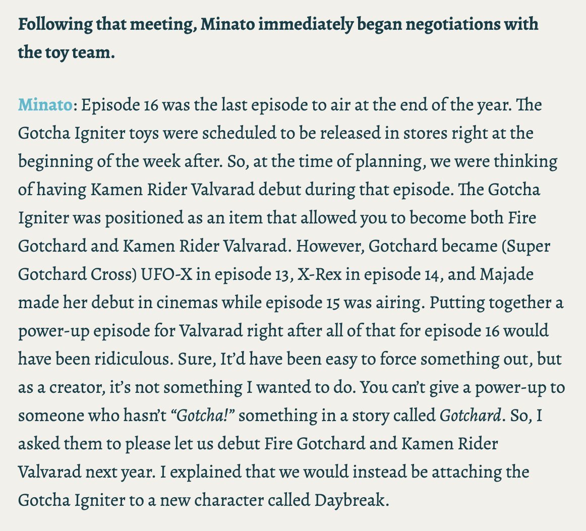 battleupsaber's tweet photo. producer Minato is my fucking GOAT btw:

- fought for Majade to be the Secondary of Gotchard
- conceived of Gotchard Daybreak
- kept overseas fans in mind
- brought Hasegawa onto the Gotchard production team  because he grew up with Ultraman Nexus https://t.co/Kq1J6lA1ym