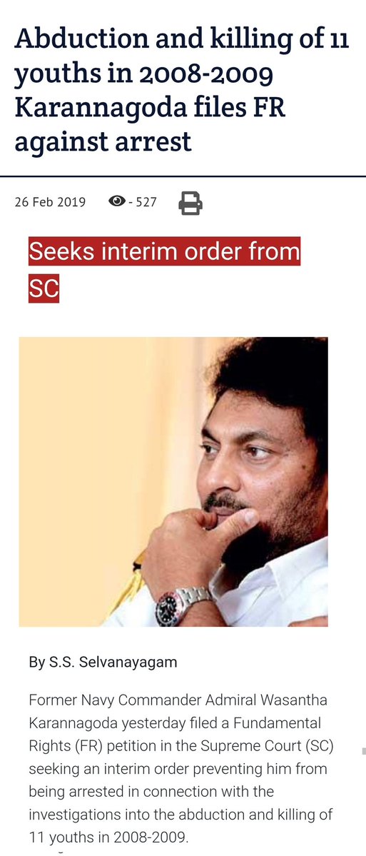 chami9539's tweet photo. So much discussion about "war hero" Karannagoda.. Seems to be forgetting that he is credibly accused of some horrific stuff.. A reminder 👇🏻

In 2009, during the final months of the war, then Navy Commander Wasantha Karannagoda filed a complaint with the CID, claiming he suspected his own aide-de-camp, Lieutenant Commander Sampath Munasinghe, of suspicious behaviour and possibly plotting to assassinate him.

The CID launched a confidential investigation and searched the officer's office and locker at Navy Headquarters. Instead of evidence of an assassination plot, investigators found a collection of civilian national identity cards, passports, and bank books.

When the CID cross-checked the identities, they found the documents belonged to young men who had disappeared in late 2008 from areas including Dehiwala, Mattakkuliya, and Kotahena. The investigation shifted from an assassination plot to the disappearance of 11 youths.

Investigators interviewed the victims' families and examined telephone records. They found that after the disappearances, the families had received ransom demands. Phone records traced many of these calls to Sri Lankan Navy camps in Colombo and Trincomalee.

The CID concluded that this was not a counter-terrorism operation but an organised kidnapping-for-ransom ring involving members of the Navy.

As the investigation progressed, it implicated several naval officers and eventually led investigators to a secret detention site known as "Gunsite" at the Trincomalee Naval Base. According to the investigation, the abducted youths were later killed to eliminate witnesses after ransom payments had been demanded.

One of the ironies is that Karannagoda's original complaint triggered the investigation that exposed all this. He himself later became a suspect, accused of concealing the activities of those under his command. But the legal proceedings involving him have been complex, there were attempts by the AGs Department to alter charges during the GR administration. 

The families of the 11 missing youths are still waiting for final justice.

Maybe now it will finally come.

#SriLanka
#AccountabilityProjectLK