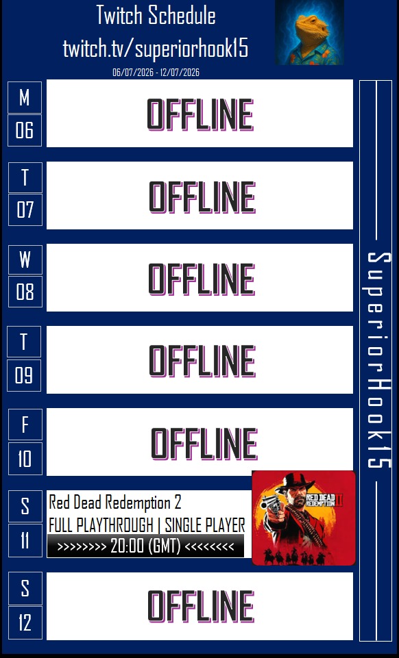 superiorhook15's tweet photo. Morning team,

Due to IRL commitments I'm only streaming Saturday night but would love to see you all there.

https://t.co/gzH2LTx1pI https://t.co/DtIGQVk6DV