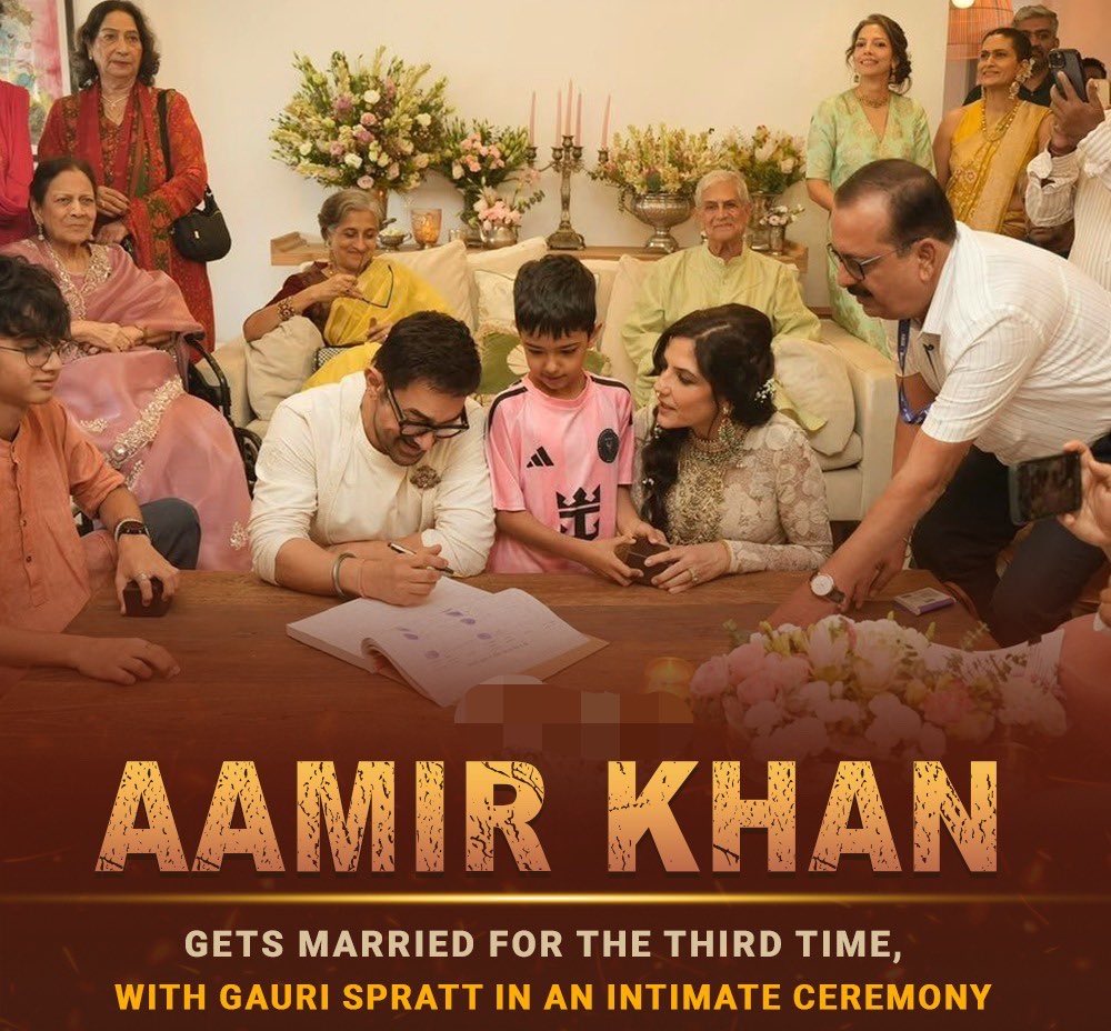 Filmymoth's tweet photo. #AamirKhan married for the 3rd time. Congratulations.

Hamari ho nhi rahi aun inki ruk nhi rahi🫣 https://t.co/jsp0uSTSJB