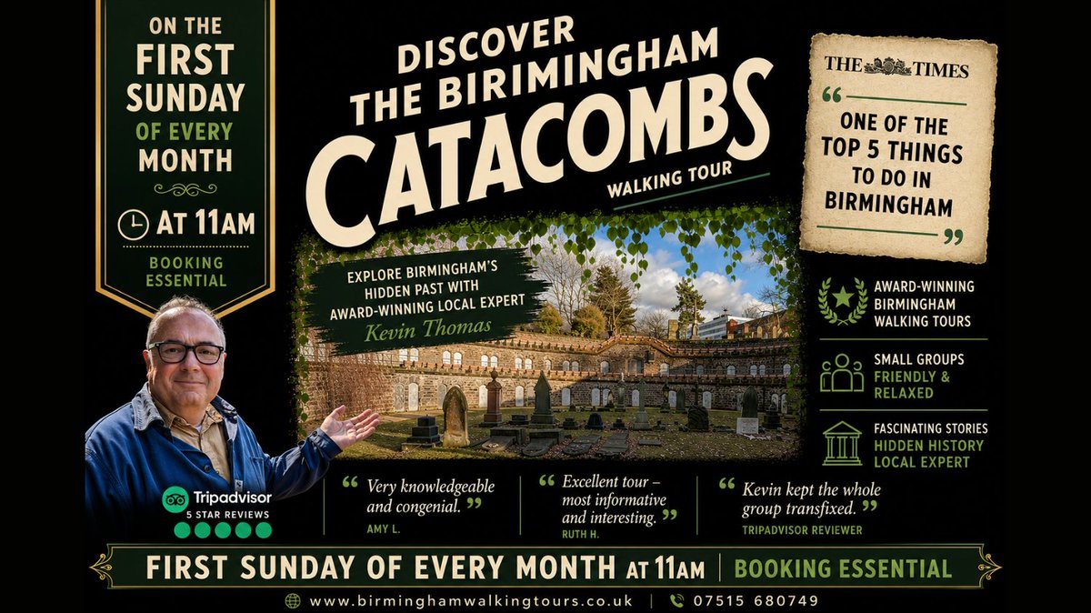 Ktphotouk's tweet photo. 📢 A new Birmingham tradition begins on Sunday 6 September. Discover the Birmingham Catacombs walking tour will run on the first Sunday of every month at 11 am. Proud that The Times named it one of the top 5 things to do in Birmingham. #Birmingham #History #Catacombs #walkingtour https://t.co/gRAo6uCwzT