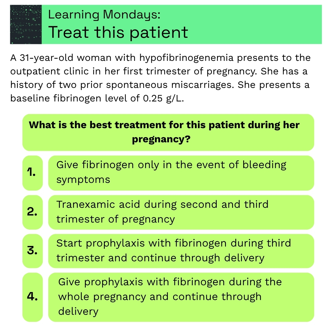 EHA_Hematology's tweet photo. Welcome to this week's EHA #LearningMondays challenge!

✏️Submit your answer (anonymously) in the form and unlock the detailed explanation: https://t.co/2zqtrS4fjO

🙏 Thank you for your submission Dr Saskia Schols, Radboud University Medical Center, the Netherlands https://t.co/Rl3C49RCMB