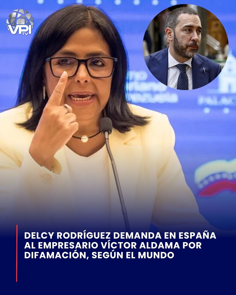 VPITV's tweet photo. 🇻🇪🇪🇸 Delcy Rodríguez demandó por difamación en España al empresario Víctor Aldama. Según reveló El Mundo, Aldama declaró ante la Fiscalía Anticorrupción que Rodríguez le entregó personalmente un sobre confidencial de Pdvsa con documentos sobre presuntos cupos de petróleo usados para financiar irregularmente al PSOE y a la Internacional Socialista.

De acuerdo con la información, el empresario ya entregó ese sobre, con membrete oficial y remitido por el entonces ministro Manuel Quevedo, a los jueces españoles, asegurando que su contenido prueba operaciones ilícitas vinculadas al partido de Pedro Sánchez.

La defensa de Rodríguez en España es llevada por el bufete del reconocido exjuez Baltazar Garzón.  #VPItv.