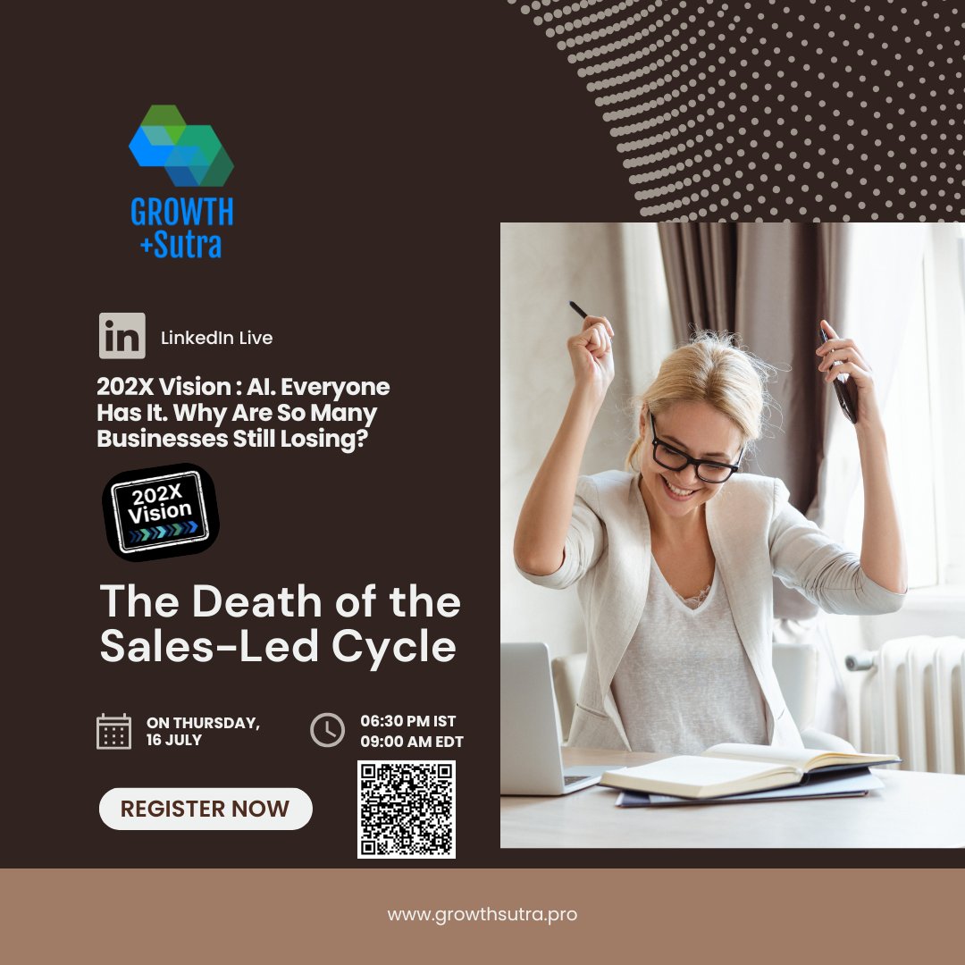 GrowthSutra's tweet photo. 70% of B2B buyers prefer a digital, self-service experience, relying on sales reps only for critical validation. Join us on July 16, 2026, for a LinkedIn Live on adapting to this shift.
 #B2B #Sales #DigitalExperience https://t.co/1UMysukBfY