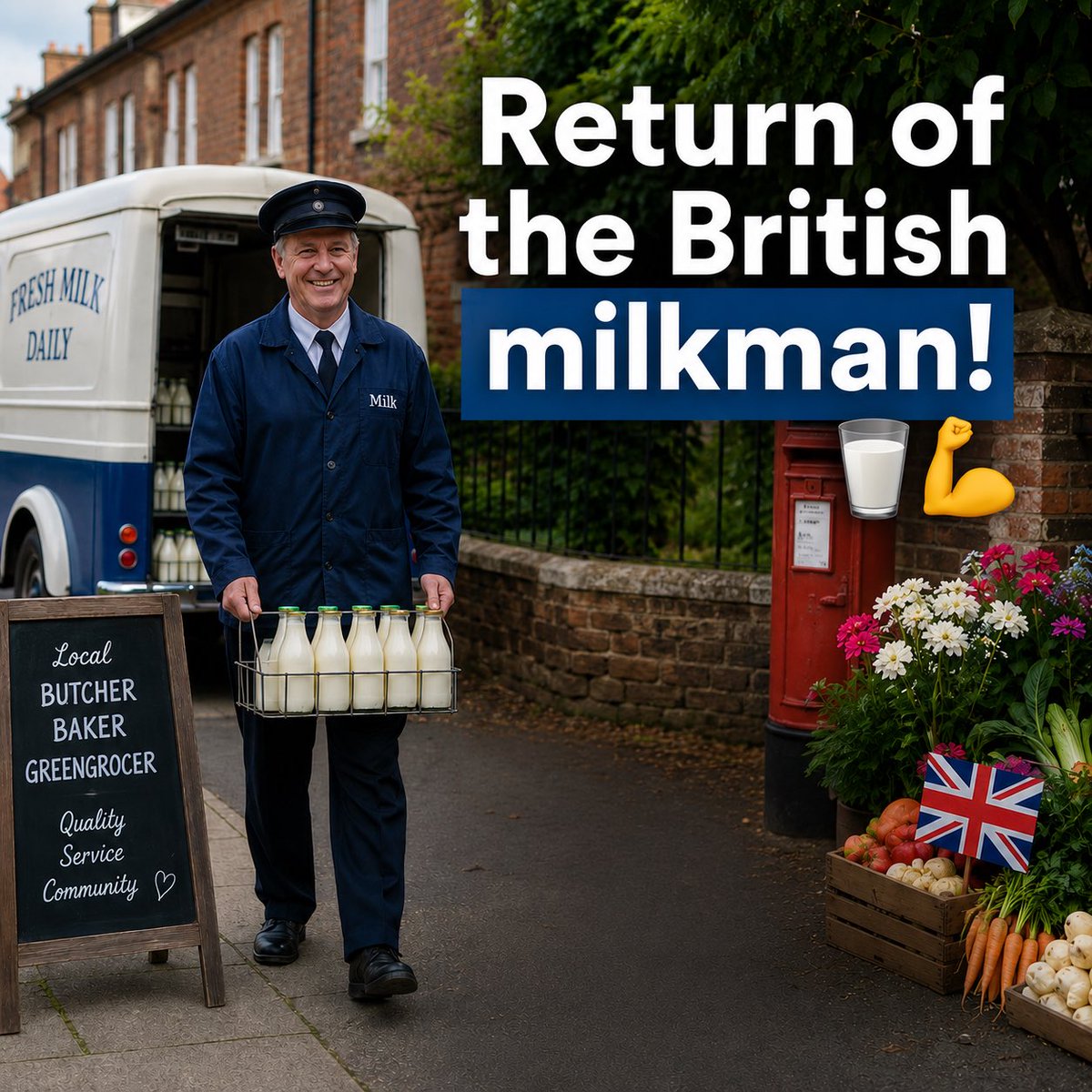 FarmingUK's tweet photo. 🥛 Return of the British milkman!

Milkmen, butchers, bakers and greengrocers — local food, local people, local pride

Would you like to see more of this again? https://t.co/FWgqQYzTyj