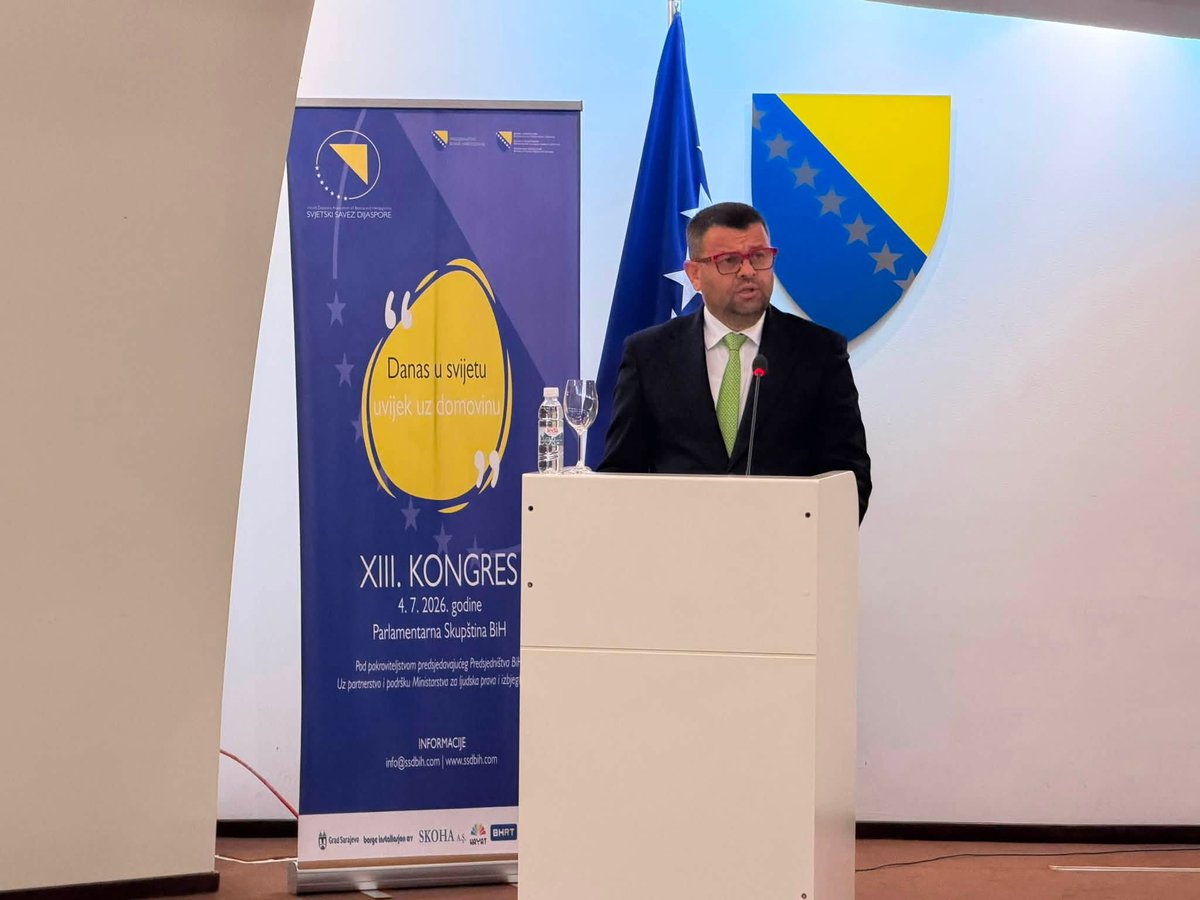 MLJPI_BiH's tweet photo. Ministar Hurtić na XIII Kongresu Svjetskog saveza dijaspore BiH: „Dijaspora je neodvojivi dio naše domovine i njen veliki potencijal“. https://t.co/EfItD22F7r