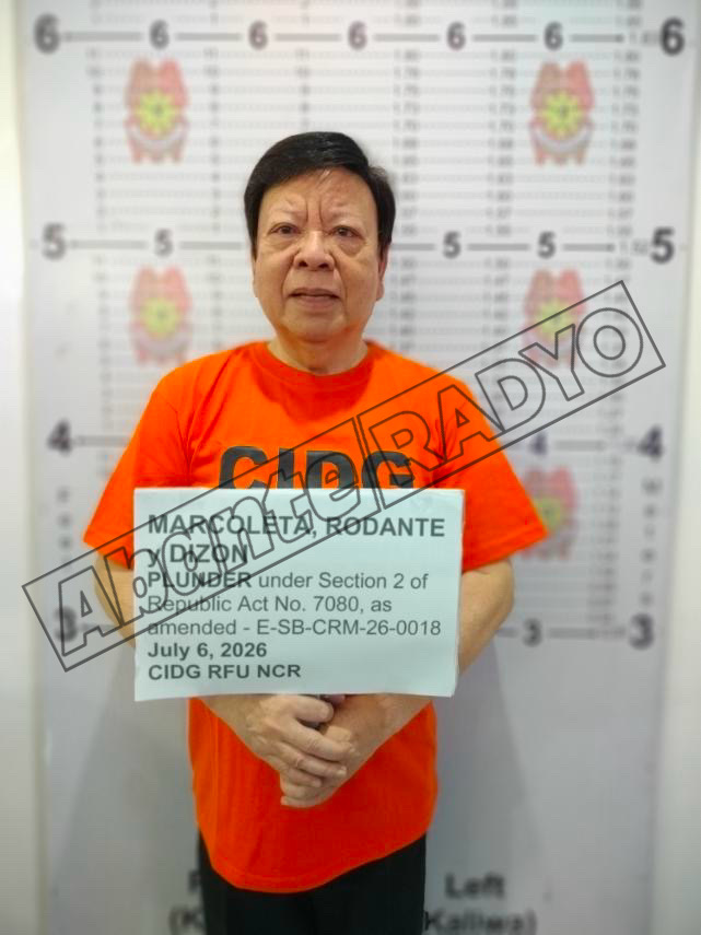 DWAR1494's tweet photo. TINGNAN: Inilabas na ng mga awtoridad ang opisyal na mugshot nina Senador Rodante Marcoleta, dating Quezon City Rep. Mike Defensor, at Joseph Espiritu ngayong hapon, Hulyo 6, 2026. https://t.co/6DF41kMzBy