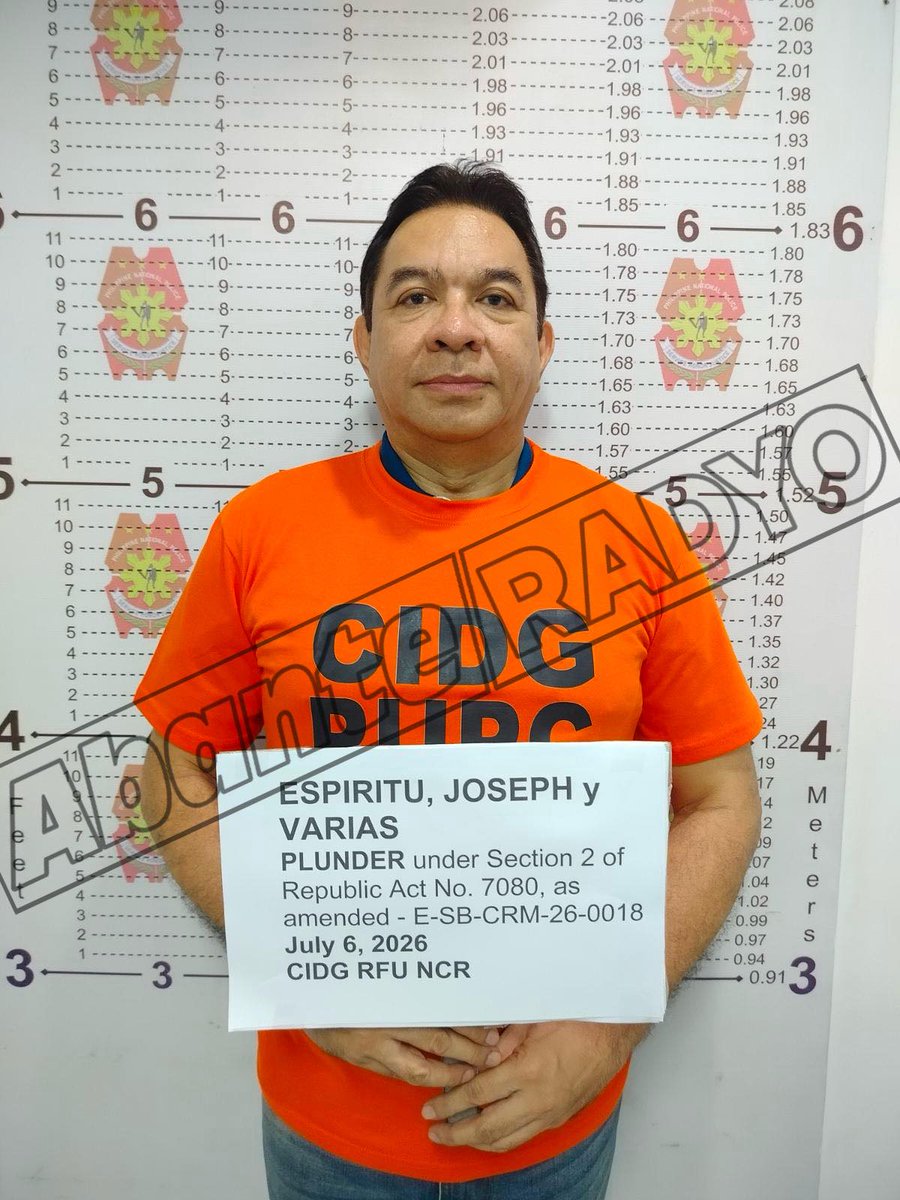 DWAR1494's tweet photo. TINGNAN: Inilabas na ng mga awtoridad ang opisyal na mugshot nina Senador Rodante Marcoleta, dating Quezon City Rep. Mike Defensor, at Joseph Espiritu ngayong hapon, Hulyo 6, 2026. https://t.co/6DF41kMzBy