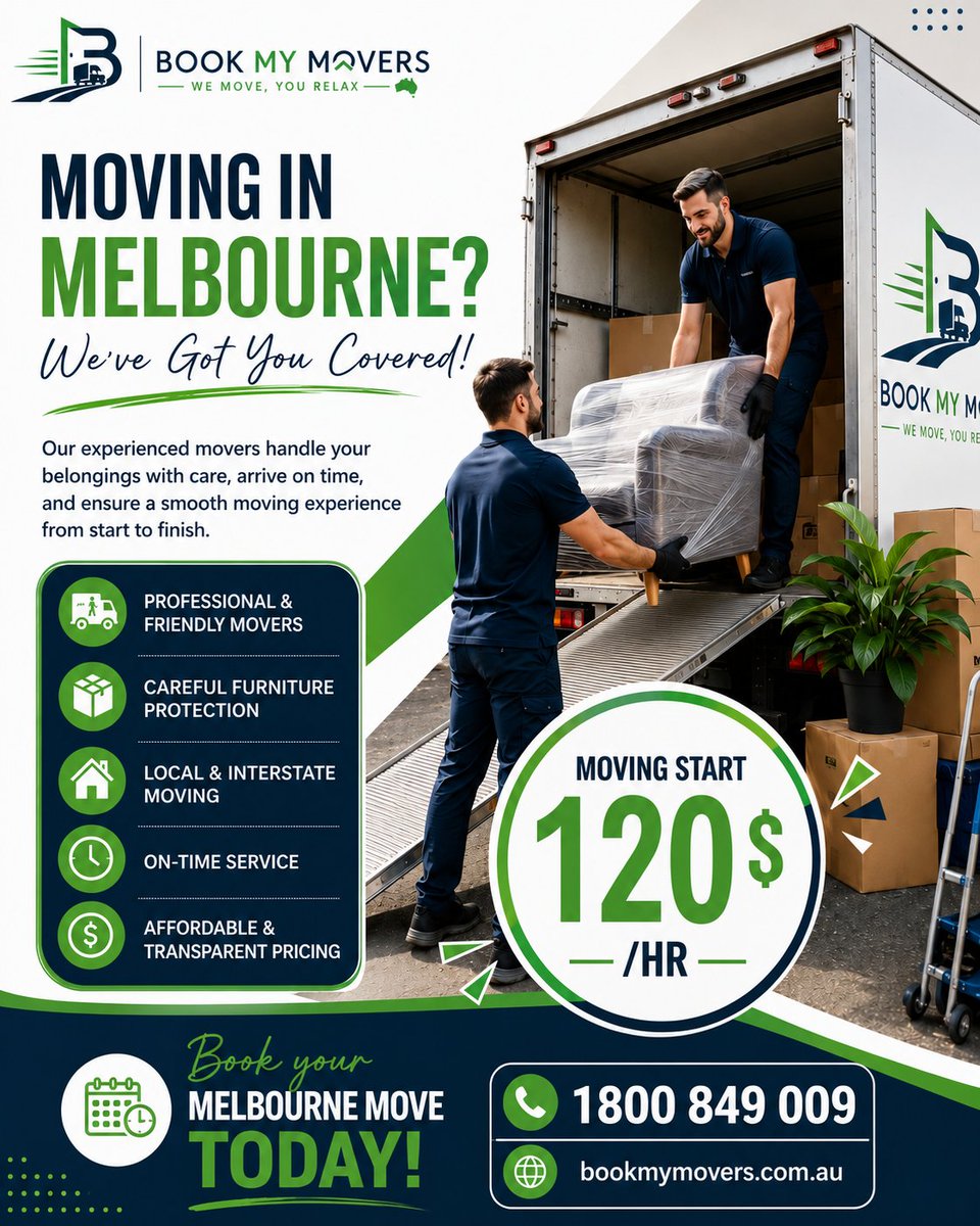 bookmymovers's tweet photo. Move smarter in Melbourne—premium service now starting at just $120/hr 🚛

📞1800 849 009
🌐 https://t.co/4jvSGMCSnZ

#MelbourneMoves #AffordableMoving #BookMyMovers #MovingMadeEasy #LocalRemovalists https://t.co/z1oFgQqQSR