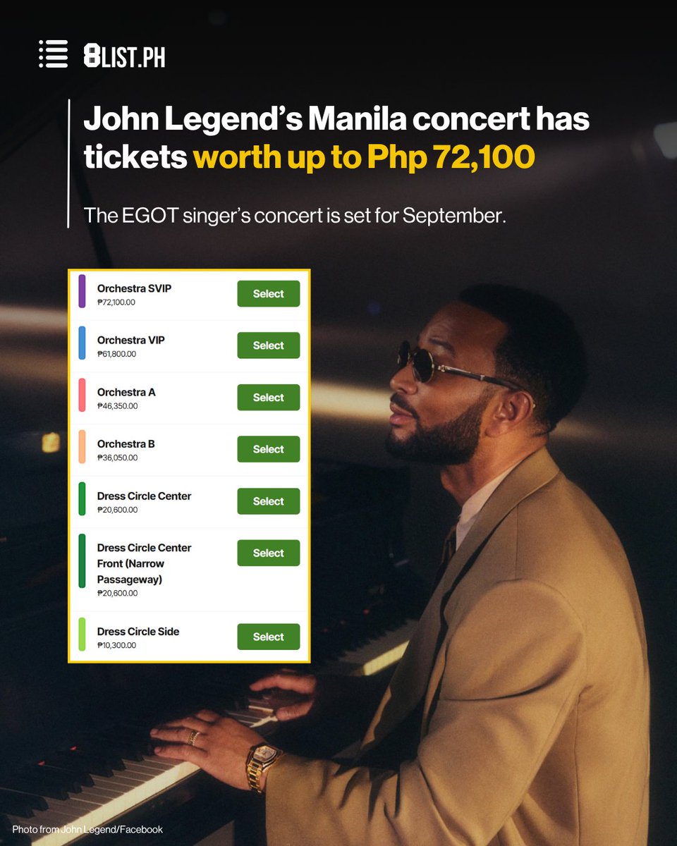 8ListPH's tweet photo. (1/4) #JohnLegend is set to serenade Filipinos this September 3 and 4, 2026 at the Proscenium Theater in Rockwell for his "An Evening of Songs &amp; Stories" tour. Manila will be his only Southeast Asia stop. https://t.co/CSJgcPx8mT