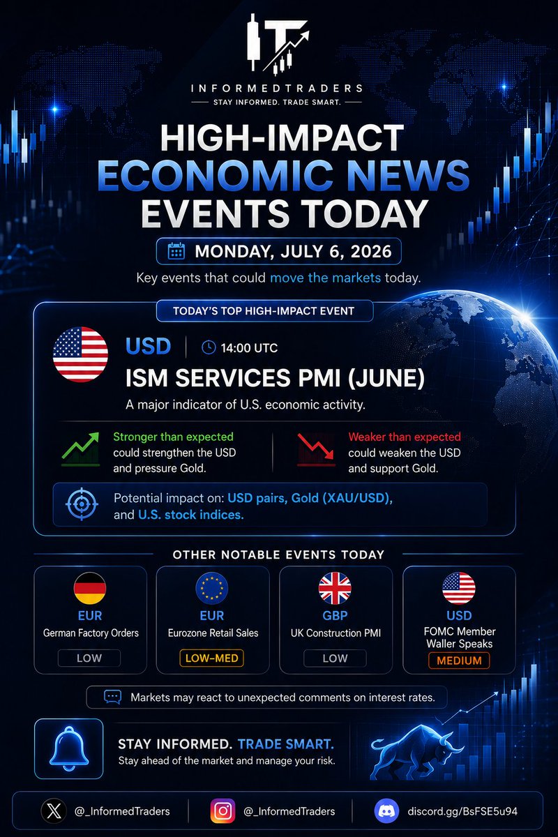 _InformedTrader's tweet photo. 🚨 Today's high-impact economic events are here! Stay ahead of market-moving news, manage your risk, and trade with confidence.

📈 Stay informed. Trade smart.

#Forex #EconomicCalendar #ForexNews #Trading #InformedTraders https://t.co/isimfMRaxA