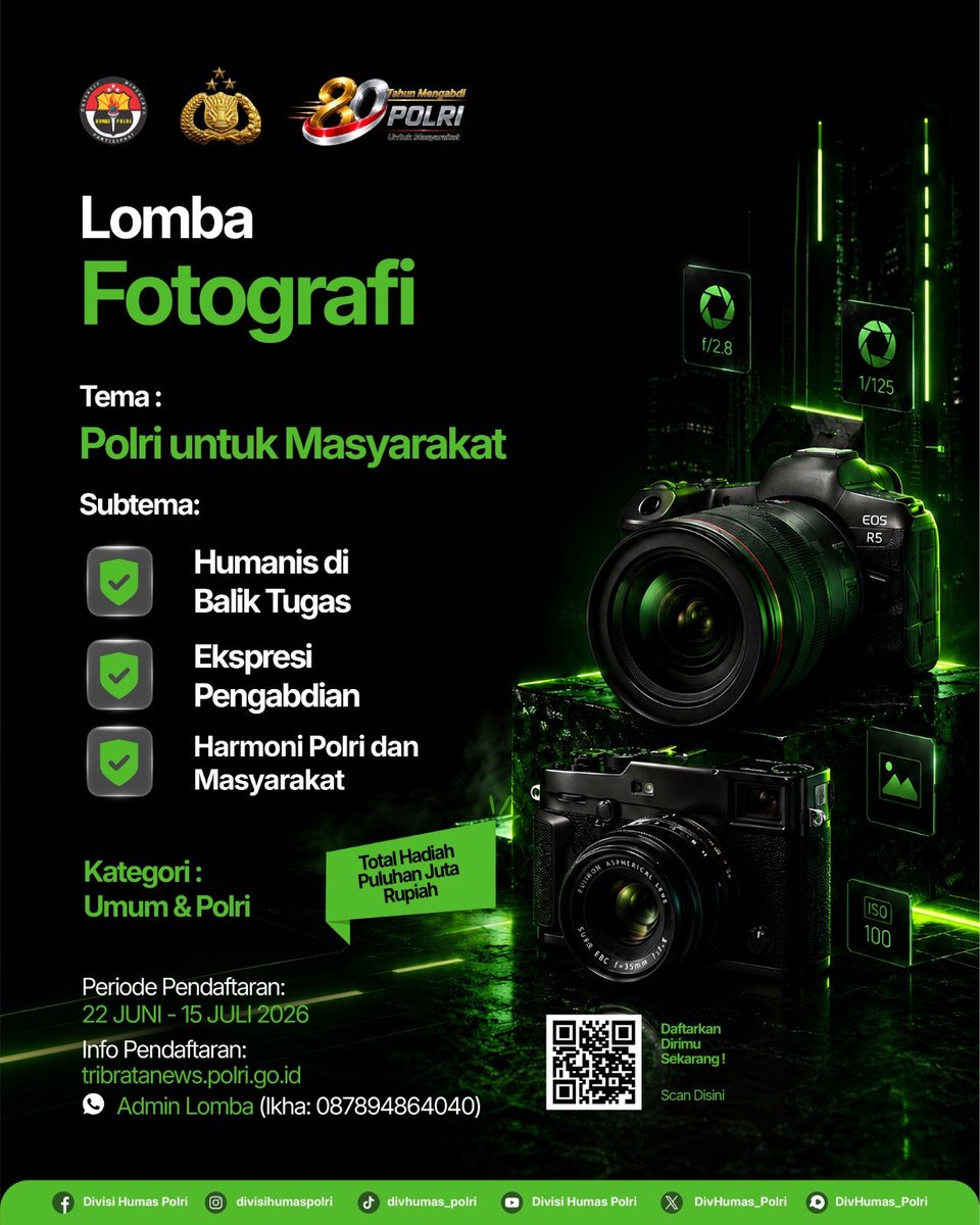 Resjakbar's tweet photo. Di balik ketegasan sebuah seragam, selalu ada dedikasi dan sisi humanis yang terus mengalir untuk masyarakat.

Mari abadikan momen penuh makna tersebut dan ceritakan kisahnya melalui Lomba Fotografi dengan tema "Polri untuk Masyarakat"! https://t.co/hnTKQVEJSH