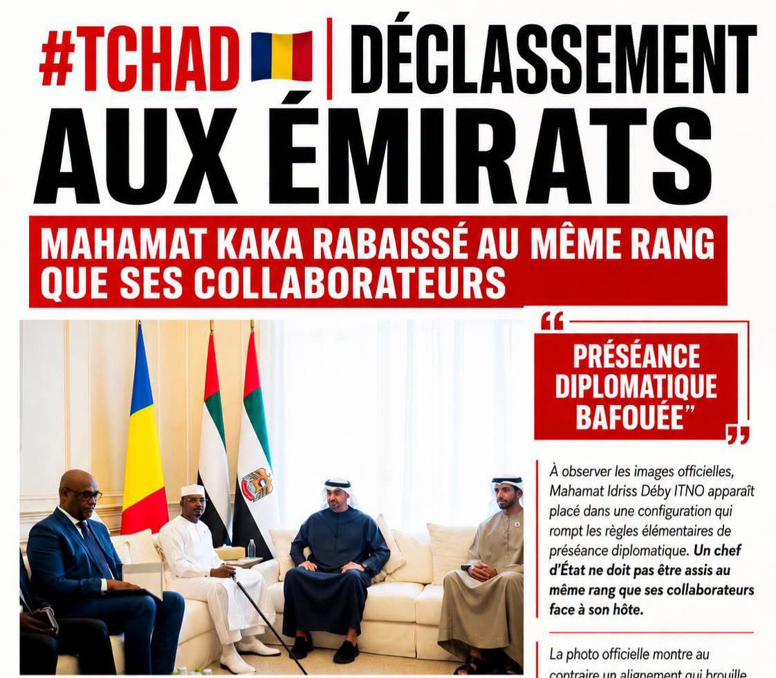 hassanal_Prof's tweet photo. #Chad 🇹🇩 #Novel395 #DiplomaticShame #AbuDhabiDowngrading #KakaHumiliated #MopProtocol #SAMPreciousMetals #KouriBougoudiGold #TheReality #H23
🇹🇩CHAD IN NOVEL N°395: THE LOUNGE OF PROTOCOL SLAVES – OR HOW ABU DHABI MUTATED THE MARSHAL INTO A CLANIC MOP
Location: The white marble palaces of Abu Dhabi, the padded salons of His Highness Sheikh Mohamed Bin Zayed Al Nahyan, and the tarmac of the international airport of national shame where Chadian sovereignty was bargained away at wholesale price in this month of July 2026.
Theme: The clinical protocol and political autopsy of Mahamat Idriss Déby Itno’s (Kaka) diplomatic downgrading in the United Arab Emirates; the erasure of sovereign institutional ministers in favor of the inner-circle clan and cocaine-tainted generals; and the regional geopolitics of the begging bowl facing the masters of the Gulf.
CHAPTER I: THE HORIZONTAL ALIGNMENT OF SUBMISSION – THE COLLAPSE OF STATE PRECEDENCE
The curtain rises on an official photograph that will live in the annals of national infamy. In textbook manuals of international diplomacy and state precedence, spatial configurations are sacred. Two heads of state are received face-to-face or side-by-side, strictly separated by a decorative center table to visually establish the sovereign equality of nations. The visiting dignitary sits to the right of the host. Accompanying delegations, meanwhile, remain standing in the back or line up along the sides according to a strict hierarchical order.
The Logical, Critical, and Geometrical Analysis : What a magnificent lesson in institutional contempt delivered by the Emiratis to N'Djamena's ruling junta! Look closely at the imagery sold by the Palace’s propaganda apparatus. The principle of reciprocity and symbolic equality has been thoroughly trampled. Mahamat Kaka was not received as a Head of State embodying a sovereign people, but as a local gang leader horizontally aligned on the exact same sofa as his administrative subordinates.
Even worse, the spatial layout insults basic administrative sanity: being seated on the same physical row as his personal aide-de-camp, the young Ousman Dicky—whose entire role is limited to carrying folders and providing close protection—while having General Goudjé Gueillet Hemchi (Director General of #ANSICE, freshly tarnished by the cocaine scandal of Novel N°393) sitting immediately next to him with coffee in hand, is an absolute protocol suicide. Placing a president of the Republic on the exact same footing as a personal assistant and an agency director proves that to Abu Dhabi, the Chadian delegation is not a sovereign government: it is merely the management committee of a regional branch. By constantly stretching out the begging bowl for financial oxygen, you eventually accept being treated like a mop.
Tumultuous Interrogation: Since when does a Marshal's personal aide-de-camp possess a diplomatic rank allowing him to sit on the same horizontal row as the host president of the United Arab Emirates? If the protocol of political Absurdistan validates that an shadow general suspected of narco-procuring can invite himself to the table of kings with his coffee cup, what is the structural difference between an official state visit and an informal Am-Djarass family meeting?
To be continued...
HassaИ Al-ProfessoЯ