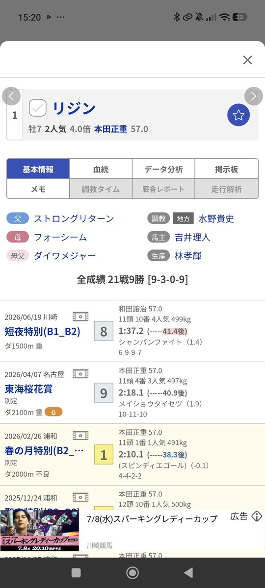 takatrip4's tweet photo. 今日の川崎11R、吉井さんの馬が出る🏇 https://t.co/S9pIzO3ssa
