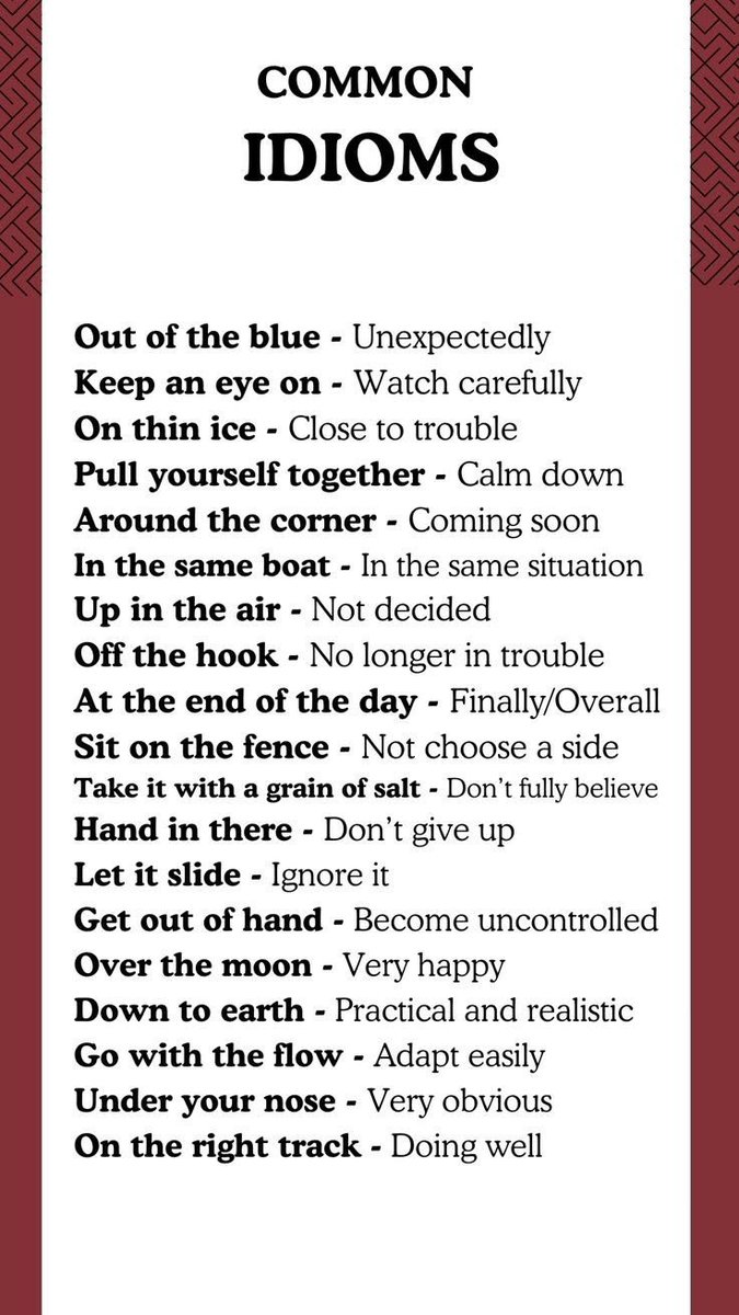 MasterEngEasy's tweet photo. COMMON IDIOMS https://t.co/DFuTvk8Dr5
