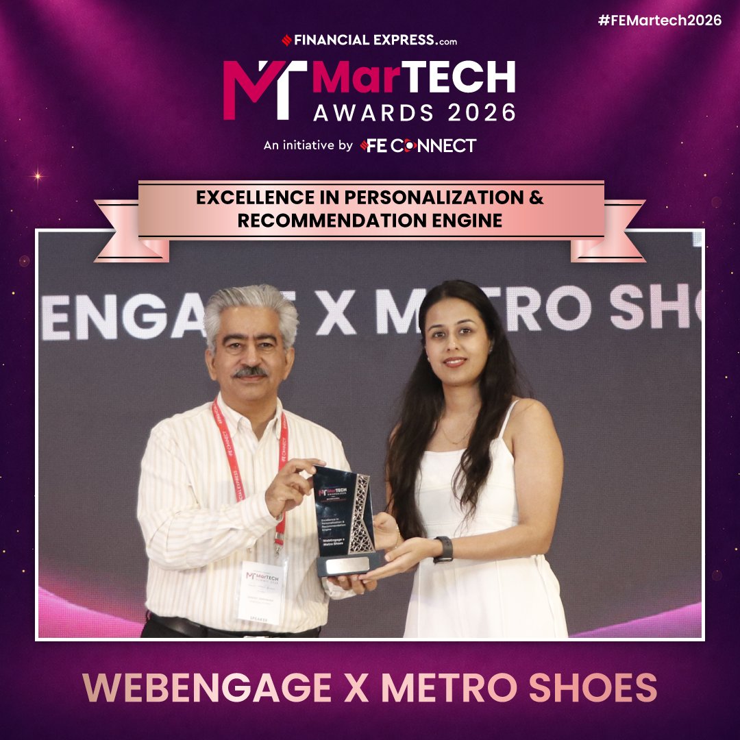 FEBrandWagon's tweet photo. 🏆Winner Announcement | #FEMartech2026
Congratulations to @WebEngage  x Metro Brands Limited for winning the Bronze Award in the Excellence in Personalization &amp; Recommendation Engine category at the FE MarTech Awards 2026. https://t.co/QnV5ZdW4l7