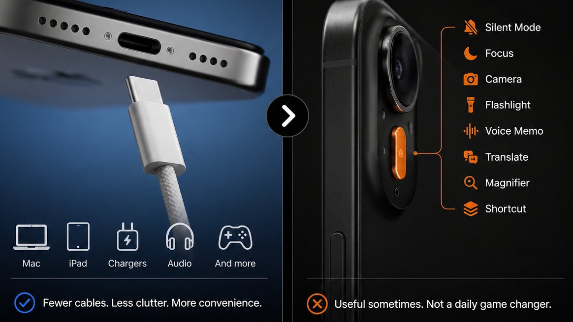 saeed_phooli's tweet photo. USB-C on the iPhone is a bigger quality-of-life improvement than the Action Button. https://t.co/arSUfJamFS