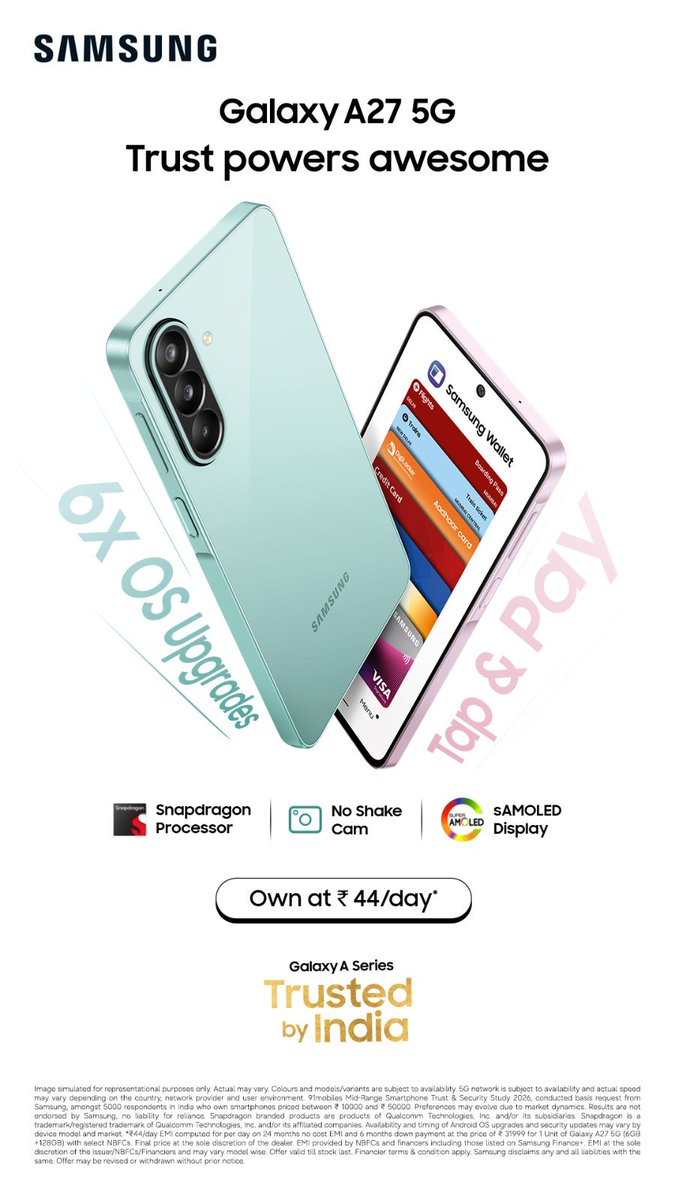 RajaDeluxee's tweet photo. Performance ka real test benchmarks nahi, daily usage mein consistent responsiveness hota hai. Trust Powers Awesome with #GalaxyA27. https://t.co/aYbTMYwwhy