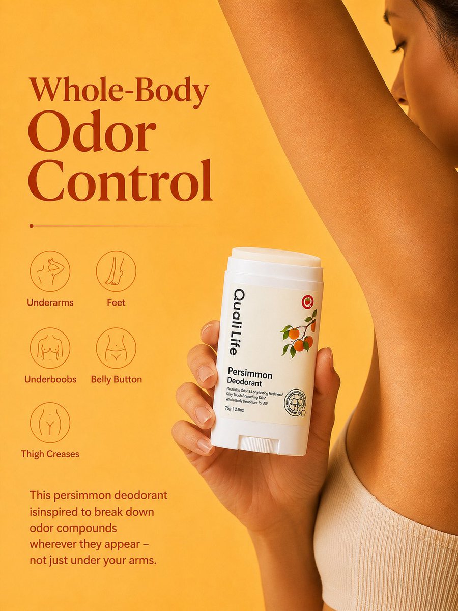 qualilife_'s tweet photo. Fresh confidence starts here. 🍊

Whole-body odor control that goes beyond your underarms.

Stay fresh, clean, and confident—all day long.

✨ Aluminum-Free
🍊 Persimmon Extract
💛 Smooth, Non-Sticky Formula

#QualiLife #PersimmonDeodorant #WholeBodyDeodorant #BodyOdor #Nonenal https://t.co/d4tzdfr2kr
