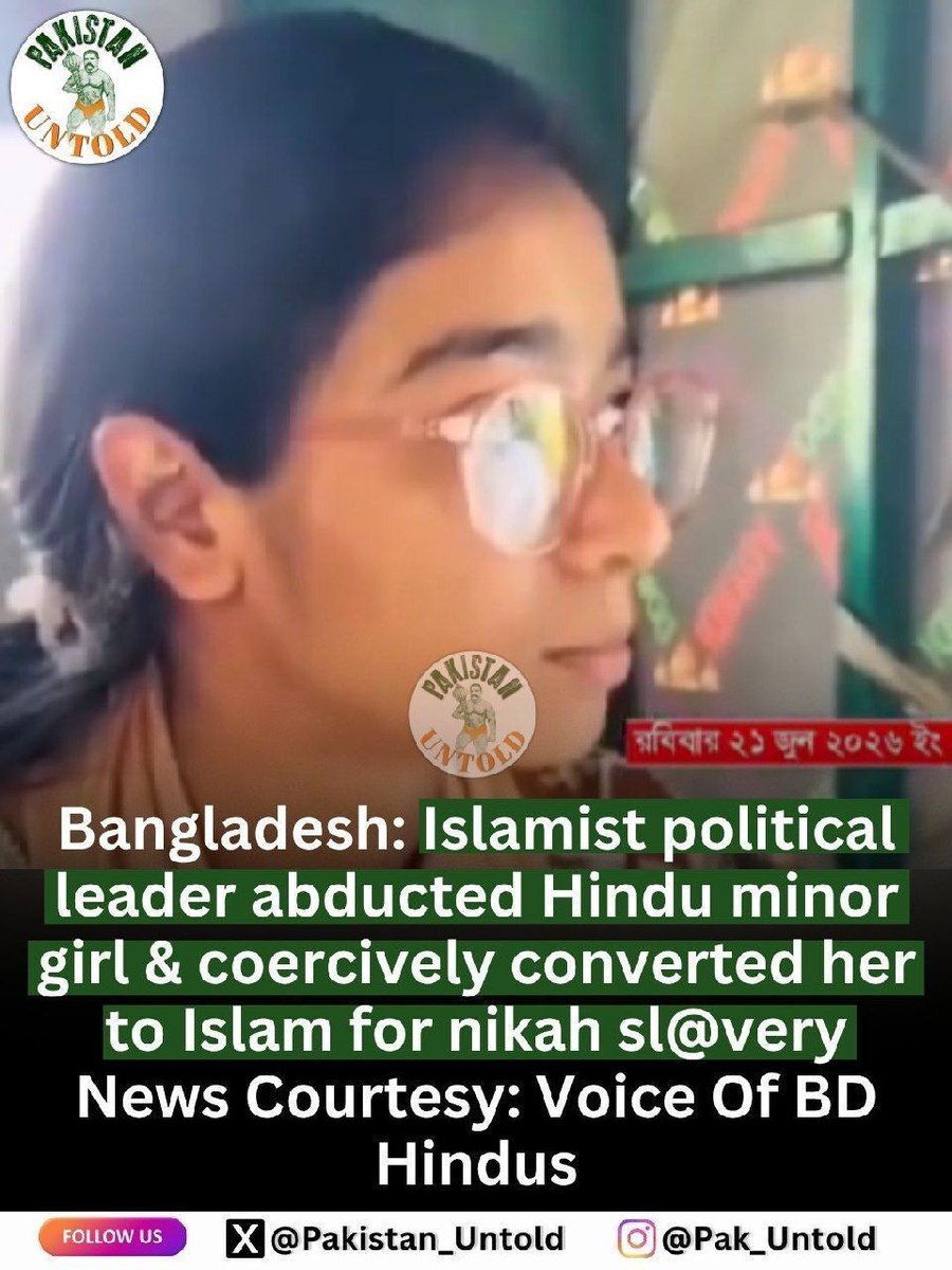 pakistan_untold's tweet photo. Bangladeshi Hindu minor girl was abducted by an Islamist political leader and forcibly converted for nikah slavery.
Hindu Majority Indian Army saved Bangladeshi women from mass rape in 1971. Now Hindu girls in Islamic Bangladesh are being abducted and turned into nikah slaves. 

follow @HinduUnityBD for more