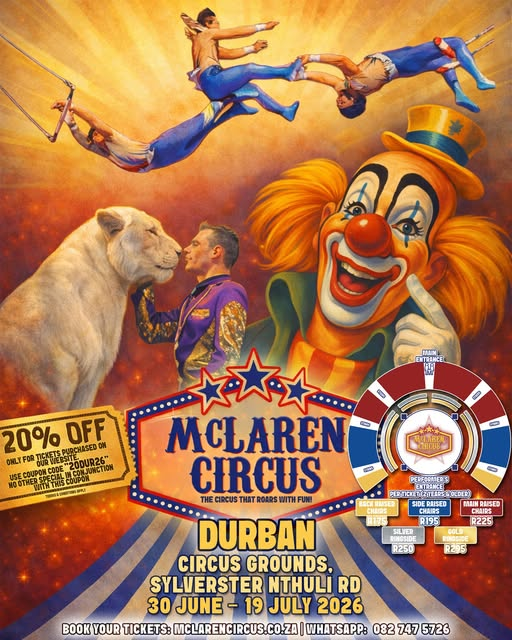 mclarenscircus's tweet photo. Save by booking online for #McLarenCircus A1 Show in #Durban until 19 July ๐ช๐๐ฆ๐ฏ๐ด๐ฉ๐คก๐ฉ๐
โบ๏ธ๐ฅณโค๏ธ
Coming Soon to #TheBluff & #Maritzburg #eThekwini #KZN #KwaZuluNatal Durban July Brazil Haaland Neymar Vini #BankOnBetter #BankOnCapitec
Buy Tickets Online: https://t.co/Y5XPaa1RcI https://t.co/3BQqRaoB4s