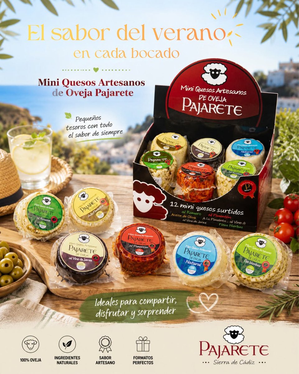 QuesosPajarete's tweet photo. ☀️ El sabor del verano tiene nombre. 🧀

Disfruta de los 𝑴𝒊𝒏𝒊 𝑸𝒖𝒆𝒔𝒐𝒔 𝑨𝒓𝒕𝒆𝒔𝒂𝒏𝒐𝒔 𝒅𝒆 𝑶𝒗𝒆𝒋𝒂 𝑷𝒂𝒋𝒂𝒓𝒆𝒕𝒆, seis sabores perfectos para compartir en cualquier momento.

🌿 Artesanos • 🐑 100% oveja • ❤️ Mucho sabor

🌐 https://t.co/cDlJAocnaG https://t.co/pOcIfS8NPE
