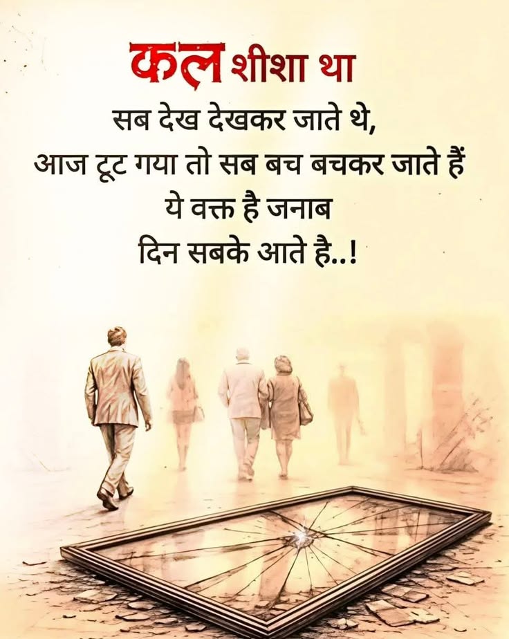 umda_panktiyaan's tweet photo. कल शीशा था सब देखकर जाते थे,
आज टूट गया तो सब बचकर जाते हैं 
ये वक़्त है जनाब दिन सबके आते है..!! https://t.co/fOZJs59fs0
