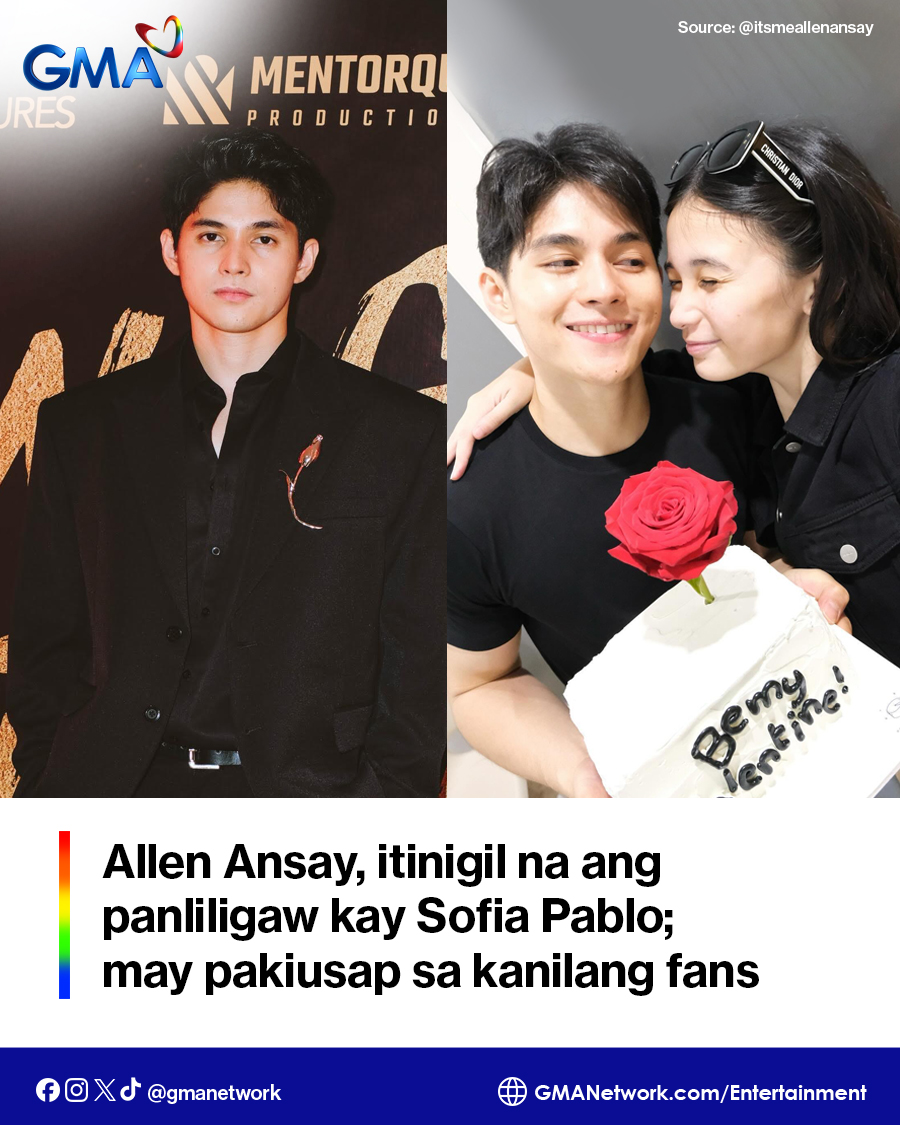 gmanetwork's tweet photo. "WALA PONG INIWAN, NAGPAASA, O NANG-BALE-WALA SA KAHIT KANINO"
Nagsalita na sa wakas at inamin na ni #AllenAnsay na hindi na siya nanliligaw kay #SofiaPablo.
Si Allen at Sofia ay nakilala bilang tambalang #TeamJolly.
Inilahad ito ni Allen sa kanyang comment sa TikTok video kung saan sinasabing walang posts si Allen kasama ang ibang babae kundi si Sofia.
Basahin ang buong kuwento RITO: https://t.co/vHwDJQL9KI
#KapusoShowbizNews