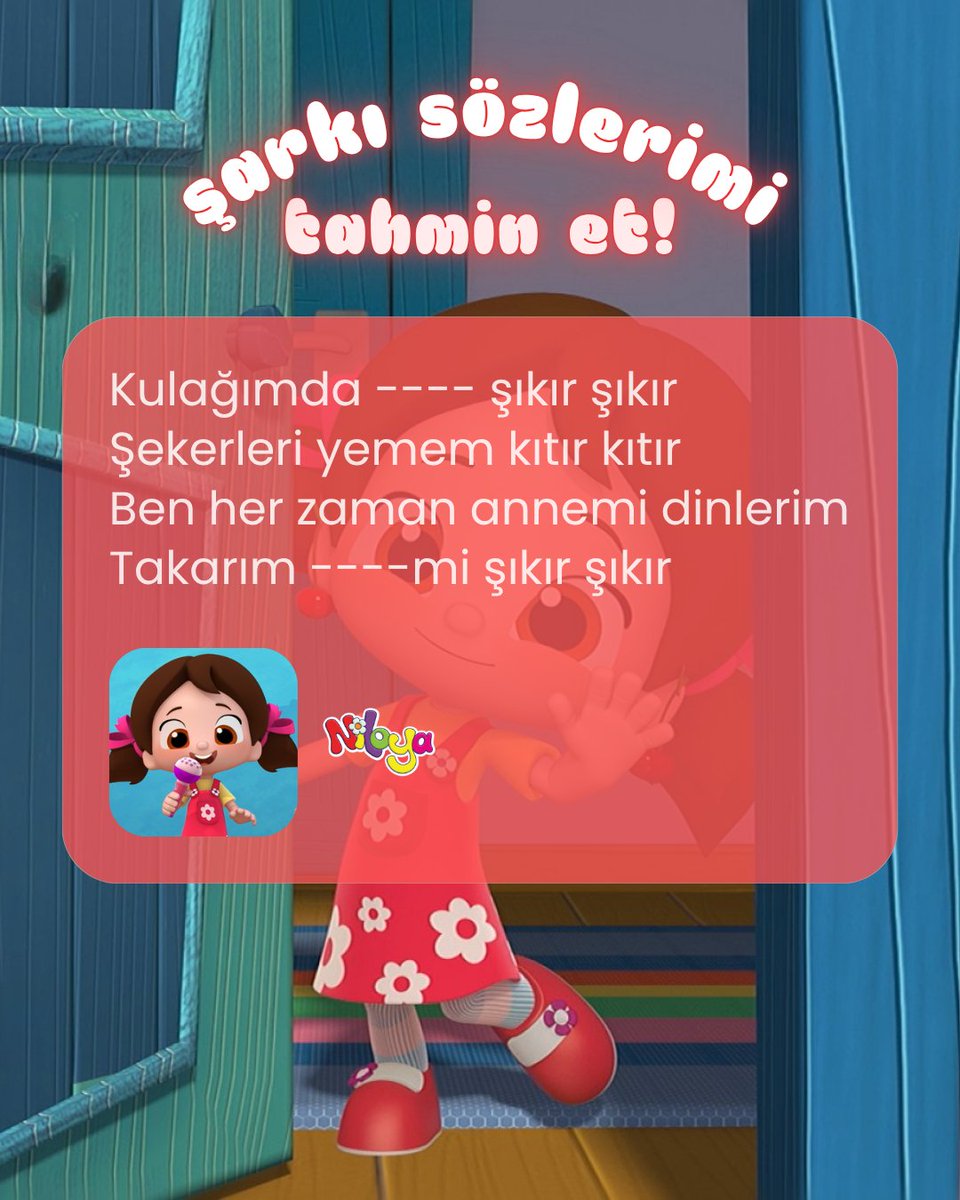 NiloyaOfficial's tweet photo. Bu eğlenceli şarkımı hatırlıyor musun canım arkadaşım?
Sence şarkı sözlerimdeki eksik kelime ne? Yorumlara bekliyorum.👀
#niloya #çizgifilm #çocukşarkıları https://t.co/vXgcncLYrR