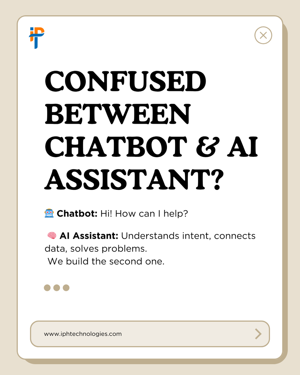 iphtechnologies's tweet photo. Confused Between Chatbot & AI Assistant?📩 DM INTELLIGENT CHAT
https://t.co/ZGzkPFtYRS
#AIAssistant #SmartSupport #IPHtechnologies #CustomAI #24x7Help https://t.co/LjeWgXupfE