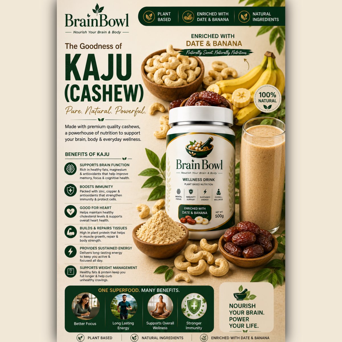BrainBowl_'s tweet photo. “Energy chahiye? Switch to real Desi superfood in modern lifestyle 💚⚡”
[Kaju] -- Immunity strong💯

#cleaneating #healthychoice #healthyindia #brainbowl https://t.co/wSJawF8MDn