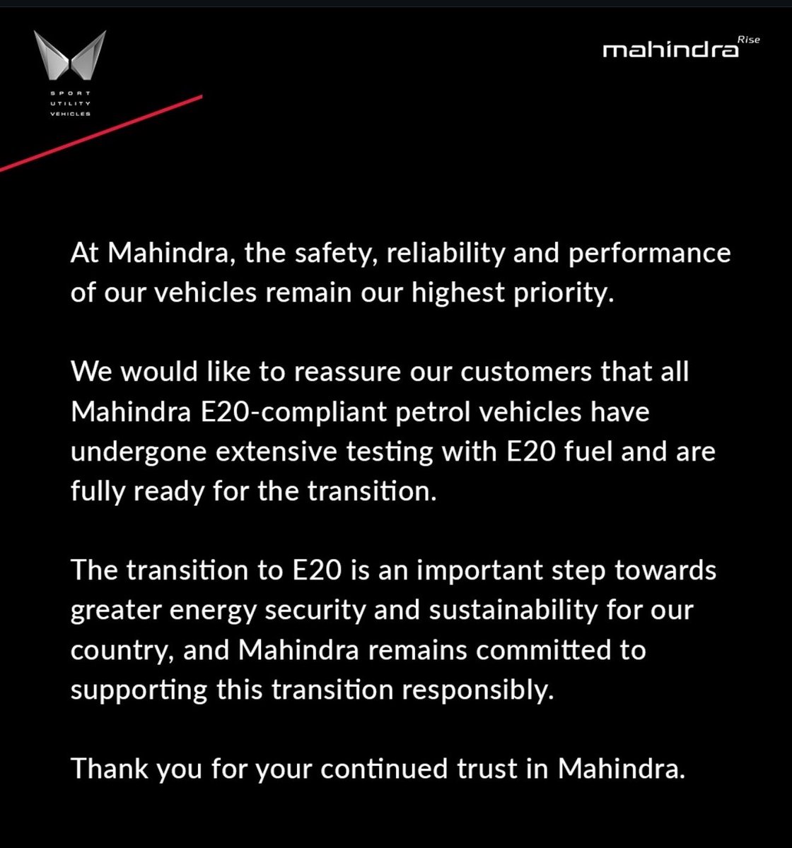 ShivrattanDhil1's tweet photo. Spineless and sold-out companies.

I challenge them to publicly disclose which vehicles they’ve actually tested, how many kilometers those vehicles have covered, and whether they’ve been tested in high-altitude and real-world driving conditions or are these just controlled lab tests like the ones by ARAI?

I’ve said it before, and I’ll say it again: companies like Mahindra seem more focused on maximizing sales than standing by their customers. By blindly supporting these fuel policies without transparent real-world validation, they’re only giving the government more justification to push them further.

At the end of the day, it feels like sales and government approval matter more than customers. That’s disappointing, and it’s exactly why people are losing trust in you! 

@MahindraRise @Mahindra_Auto @anandmahindra