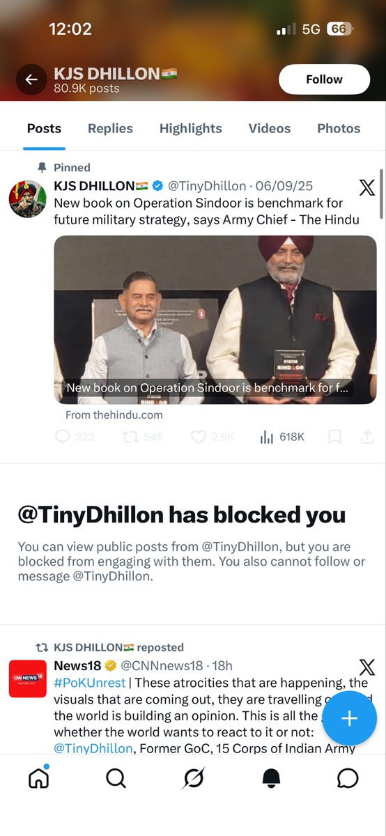 markandeyaRS's tweet photo. Asked @TinyDhillon ji , former DGMO, one simple question:
The #Satluj movie protagonist, does he concur with his ideas?
No answer. Just a block. All respect for Army and the uniform he once wore.
But if a straight question gets you blocked that says more than any answer could. https://t.co/xGnIoaD5Y4