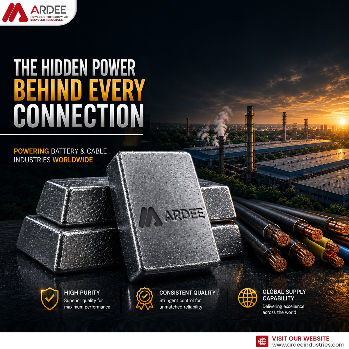 Ardeeltd's tweet photo. Every battery. Every cable. Every connection. Powered by precision-engineered lead.

Powering tomorrow with recycled resources.

#LeadRecycling #BatteryManufacturing #CircularEconomy #ArdeeIndustries https://t.co/zD1XhXsxAt