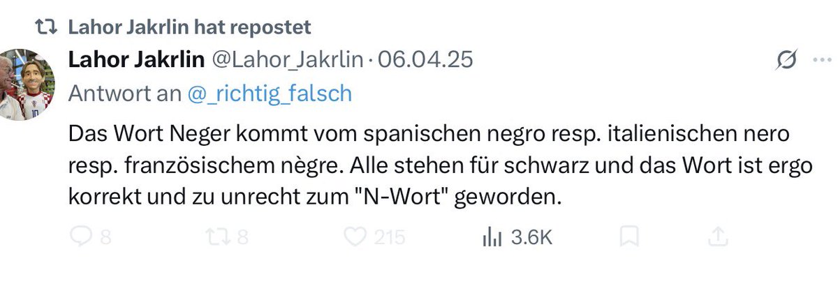 Erklrt1's tweet photo. Rassisten wie Lahor Jakrlin. N……wurde und wird als Schimpfwort und herablassend gebraucht. https://t.co/AoZz8fKFRX