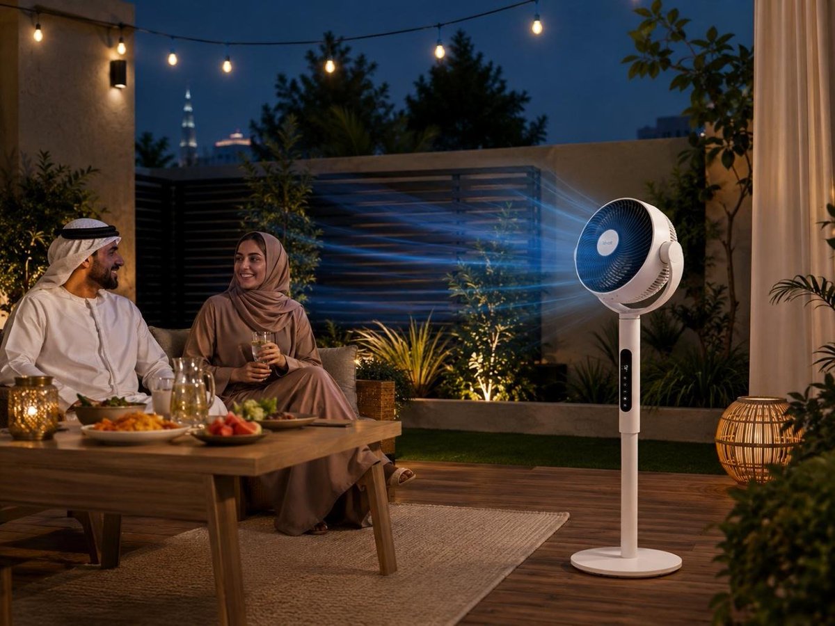 Arabianwallst's tweet photo. Dubai summer does not have to end your garden gatherings.

An elegant Levoit smart fan could help keep barbecues, sunset teas, terrace nights, and outdoor family moments cooler and more comfortable. https://t.co/P1f3wvOb0Y