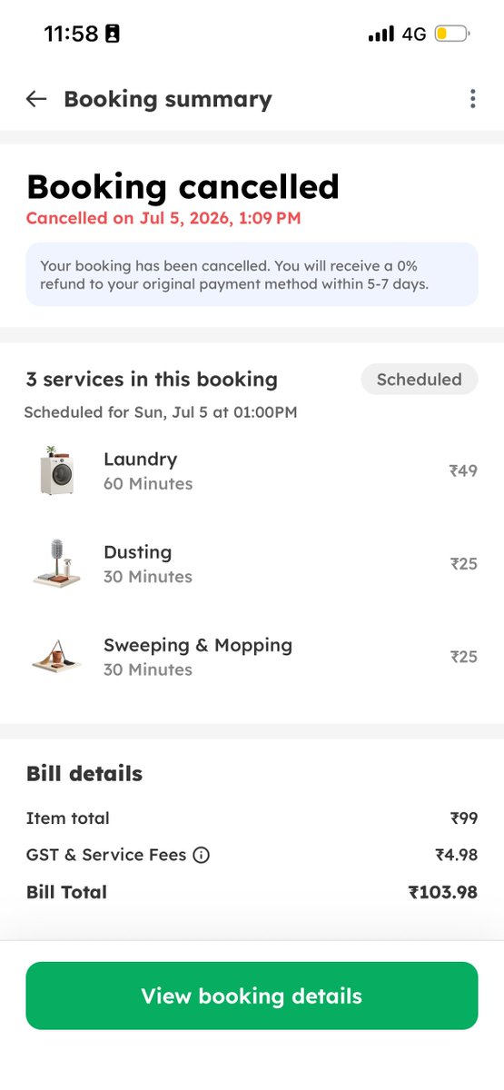 rachitp08's tweet photo. @withpronto Booked a 2-hour house help service with Proto on 5 July. No one showed up, and after the time slot passed I cancelled the booking. Instead of a refund, I was charged a cancellation fee for your no-show. Why am I being penalized for your mistake? Please resolve this. https://t.co/bBMObfAzHr
